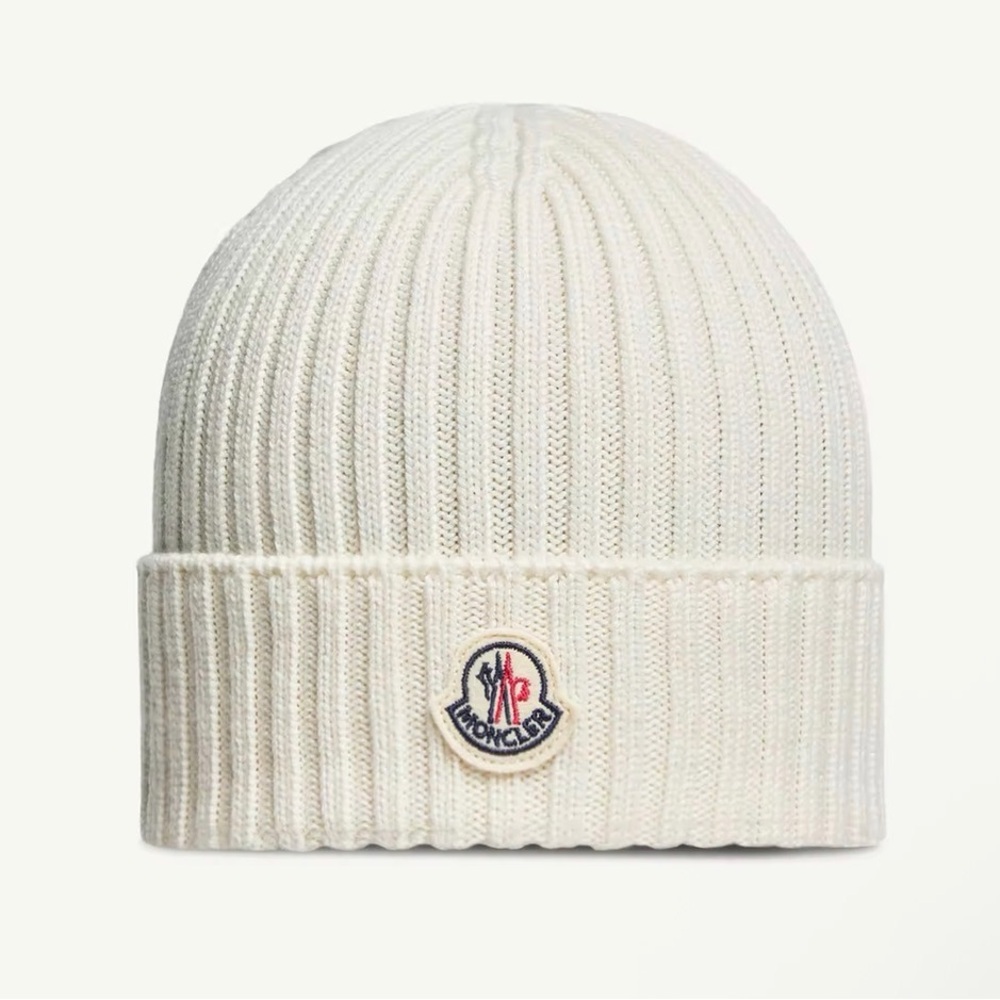 Moncler Cream Ribbed Fold-Over Cuff Beanie